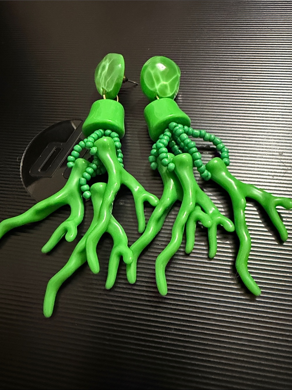 Green Coral Branch Statement Earrings